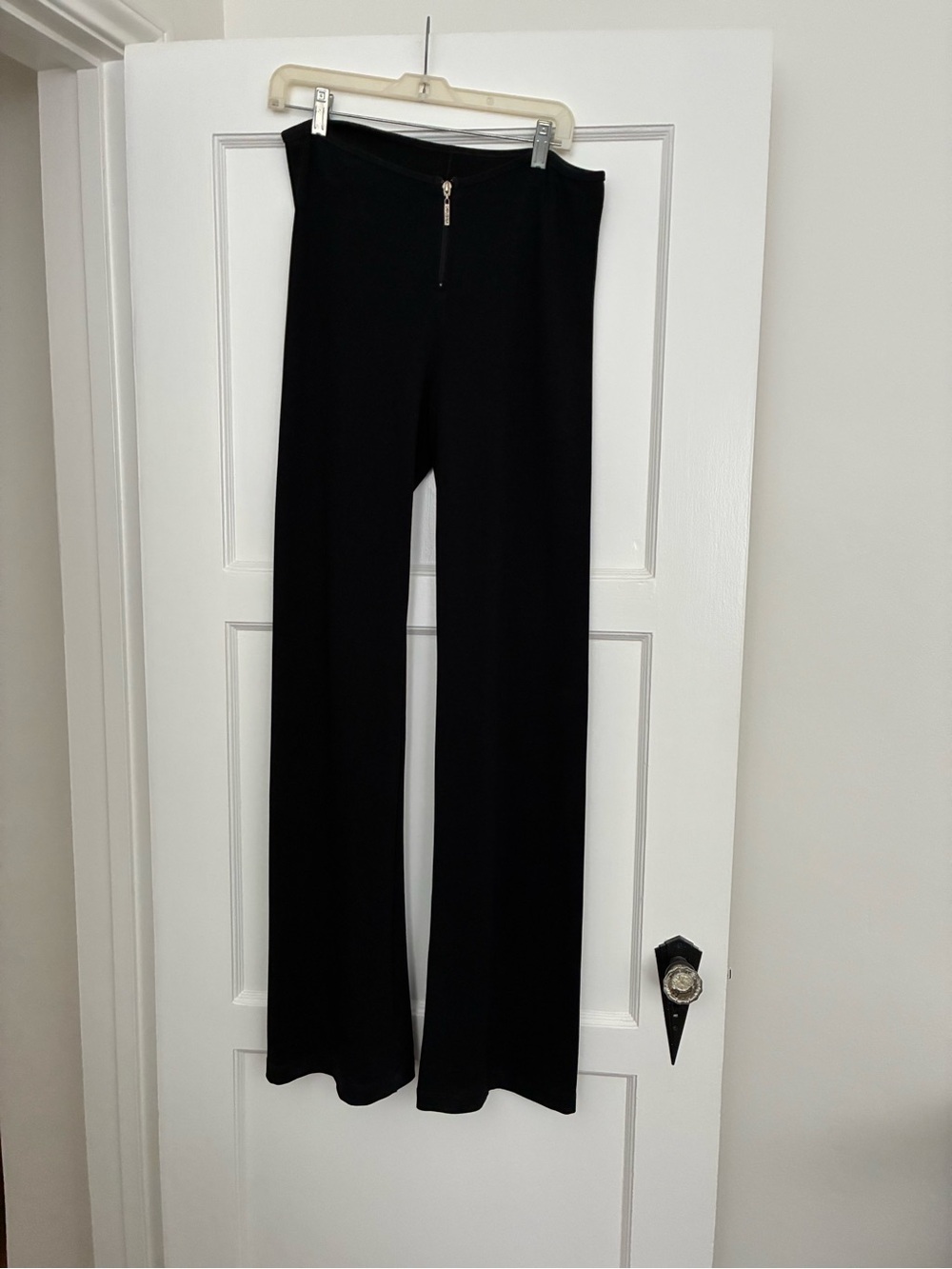 CARUSHKA Vintage Black Wide-Leg Women's Pants with Front Zip - L